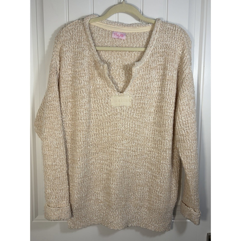 Pink Lily Chunky Knit Pullover Sweater Women's Sm Cream Oatmeal Cozy Cottagecore